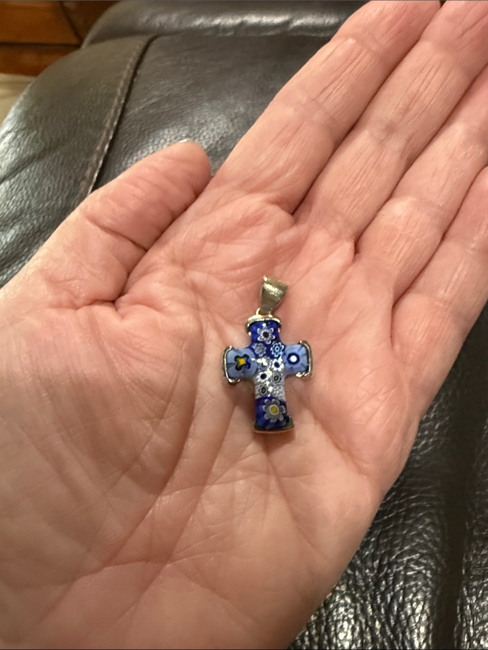 Blue Millefiori-Style Cross Pendant - Picture 4 of 4